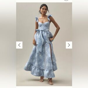 V. Chapman Veronica Corset Ruffle Side-Slit Dress